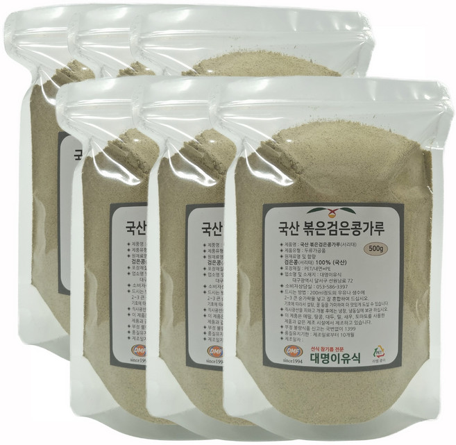 대명이유식 국산 볶은 서리태가루 100% 콩가루 검은콩 검정콩 속청, 6개, 500g