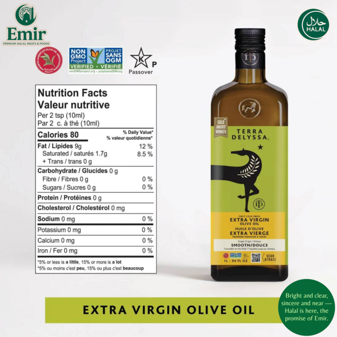 Premium Tunisian Terra Delysa Extra Virgin Olive Oil Fruity 프리미엄 튀니지산 테라 댈리사 엑스트라버진 올리브오일 부드럽고 과일향, 1개, 1L