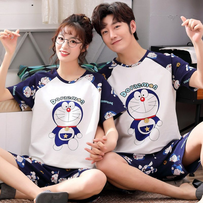 커플 잠옷 순면 여름 캐릭터 파자마 얇은 세트