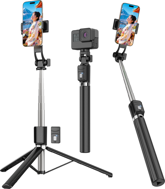 NICESUN 블루투스 휴대폰 삼각대 스마트폰/카메라/고프로 삼각대 셀카봉 170cm S8, 블랙