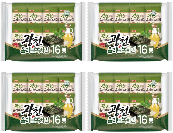 삼육김 광천들기름으로 구운김 녹차 파래 재래 도시락김, 64g, 4봉