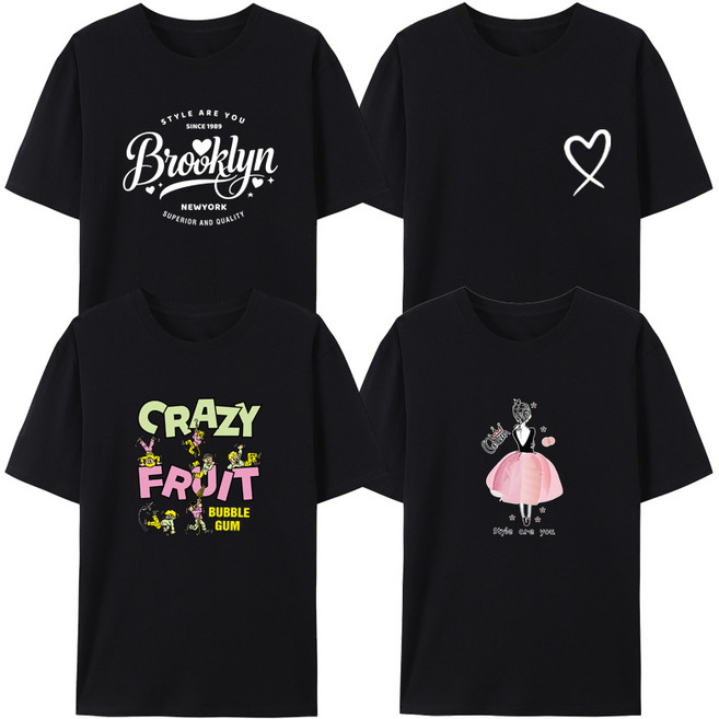 1+1+1+1 (4종세트) 스타일아유 여성 여름 빅사이즈 면 반팔티셔츠 루즈핏 라운드넥 레터링 45~100kg 착용 가능 캐주얼 티 TS3724