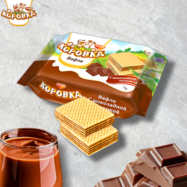 코로브카 웨하스 초코맛 와플 유럽 러시아 과자, 75g, 1개