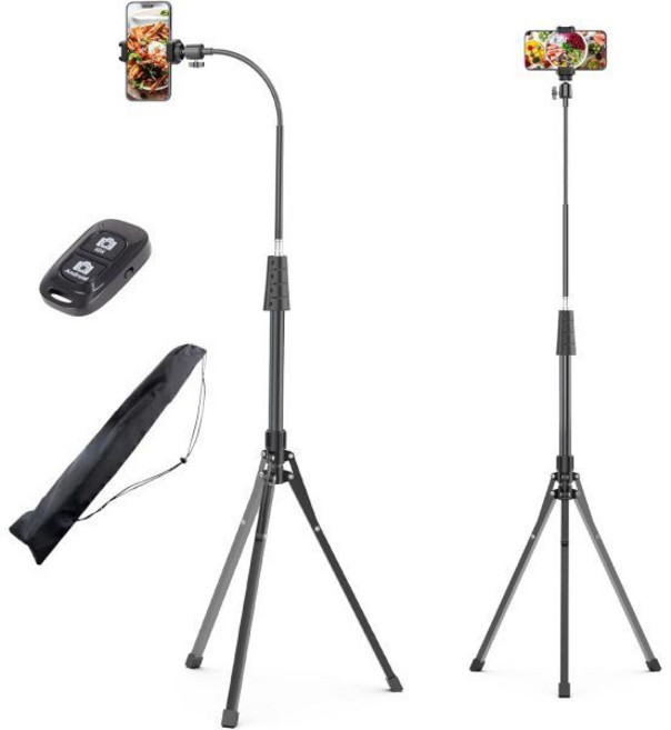 UBeesize 16.5인치 구스넥과 원격 오버헤드 삼각대가 장착된 UBize 92인치 휴대폰 삼각대 스탠드 iPhone17 Pro Max/Pro/Plus/ 16/15/14/1, 블랙, 92in