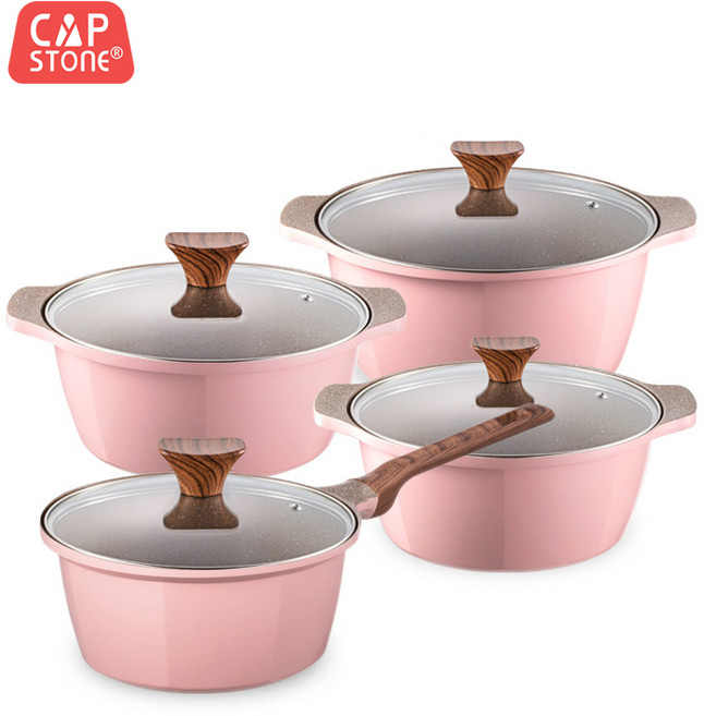 캡 스 톤 냄비 4종세트 / 가 스 용 / 안전 포장, 1세트, 18편수+20+22+24 / 가스용, 핑크