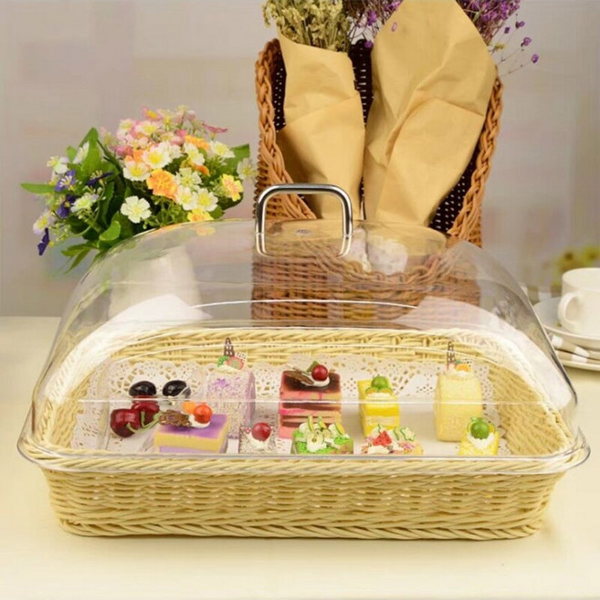 빵트레이 베이커리 진열대 뷔페 라탄 빵 카페 보관함, 40 30 7cm베이지바구니 뚜껑, 1개