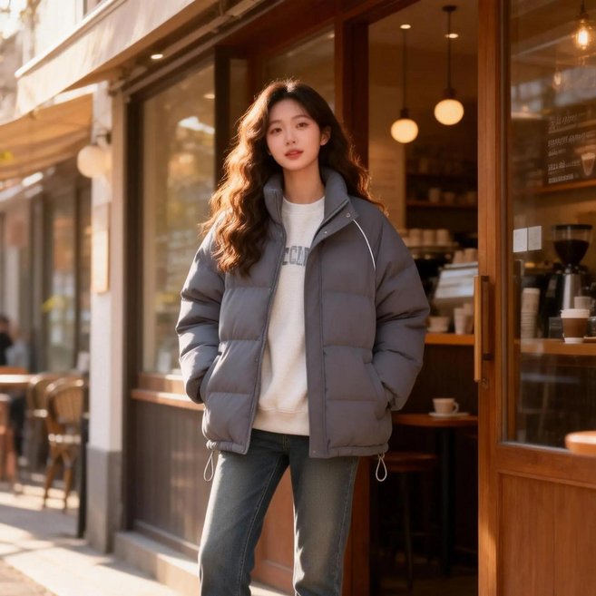 여성 패딩점퍼 하이넥 오리털 방한아우터