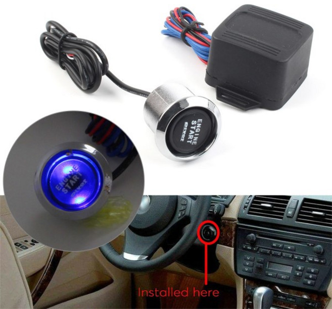 자동차 엔진 시작 푸시 버튼 스위치 점화 스타터 키트 파란색 LED 라이트 범용 12V 액세서리