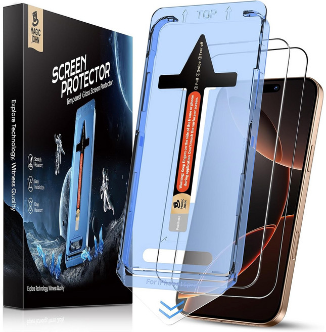 MAGIC JOHN 매직존 아이폰적용 고투명 고화질 휴대폰 액정보호필름 지문방지 먼지제거 풀커버+부착키트 2매입, 1세트