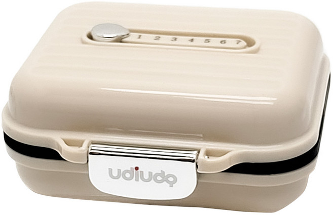 [안심소재] 완벽 밀폐 되는 우디우디 7칸 데일리 미니 약통 케이스 (알약커팅기 증정), 1개, 샌드베이지