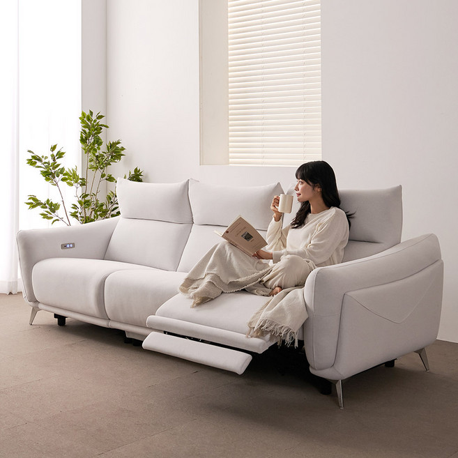 라자가구 밀란 4인용 소파 전동 리클라이너 쇼파, 아이보리