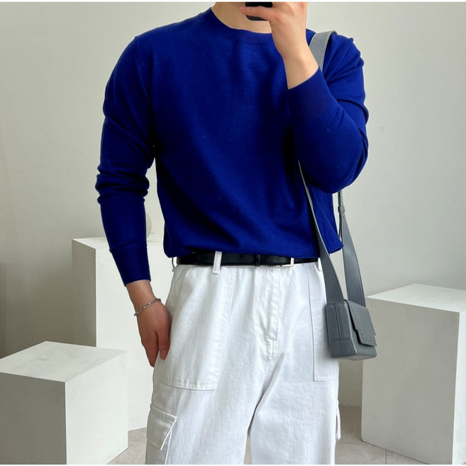 24컬러 워셔블 부드러운 캐시라이크 기본 베이직 라운드 봄 가을 남자 니트