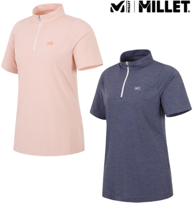 밀레 이월상품 여성 여름 시원한 메쉬 냉감 등산 기능성 반팔 집업 티셔츠