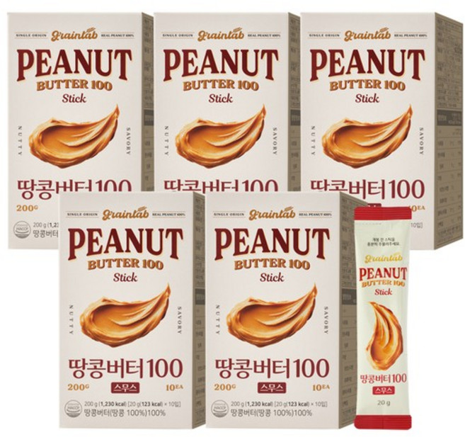 그레인랩 땅콩버터 100 스무스 10입 x 5박스, 200g
