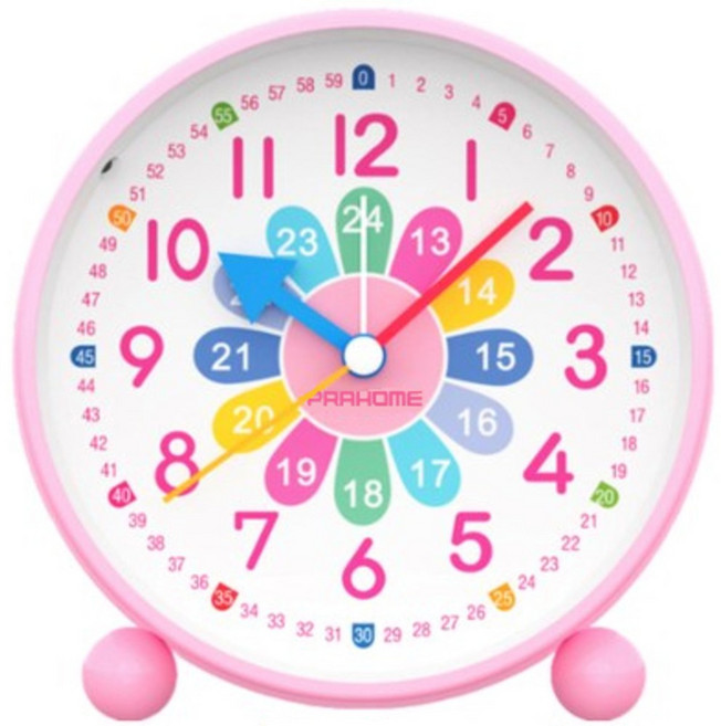 프라홈 무소음 숫자 교육용 알람 탁상시계, 라이트핑크