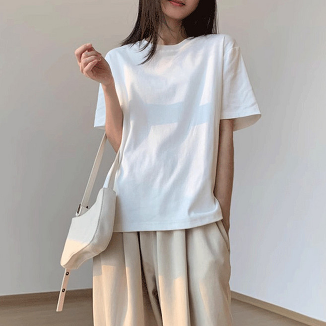 100%純棉短袖T恤女，純色百搭休閒打底衫，韓版寬鬆半袖上衣，台灣發貨