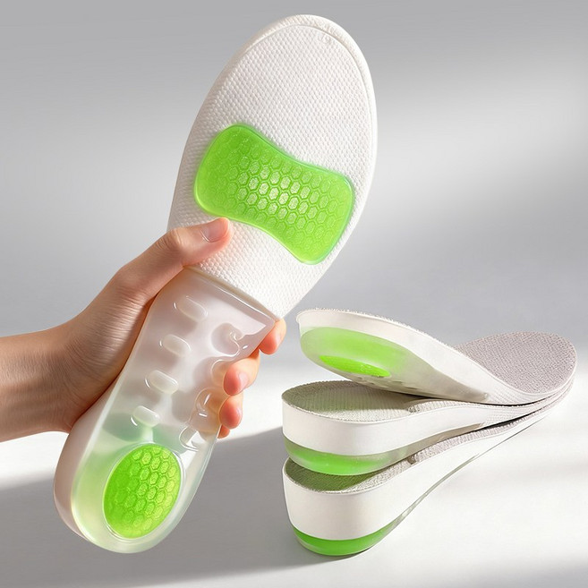 여성용 실리콘 푹신한 구름 쿠션 뒤꿈치 두꺼운 아치형 키높이 깔창 족저근막염 완화 남성 기능성 안전화