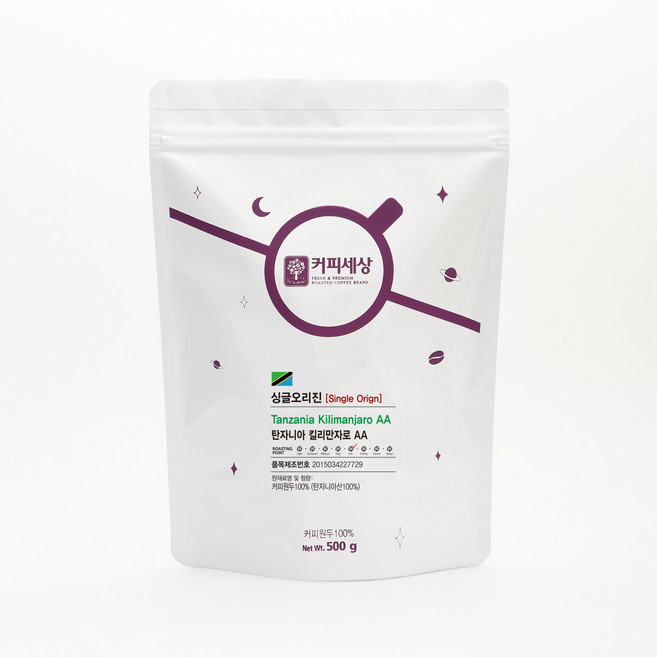 커피세상 원두 탄자니아 킬리만자로 AA, 500g, 1개, 홀빈(분쇄안함), 1.홀빈 (분쇄안함)