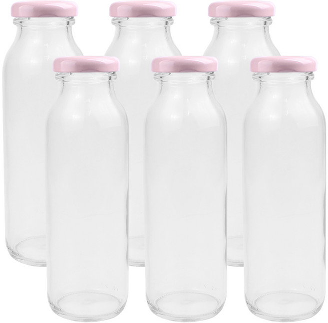 가인글로벌 일자음료250 유리병 음료 쥬스, 38러그캡 (핑크), 6개, 250ml