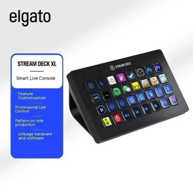 Elgato 스트림 데크 XL 다기능 콘솔 패널 미니 키보드 데스크톱 라이브 스트리밍 어시스턴트 디자이너 Pc용 PS PR 32 키, 1) Black, 01 Black