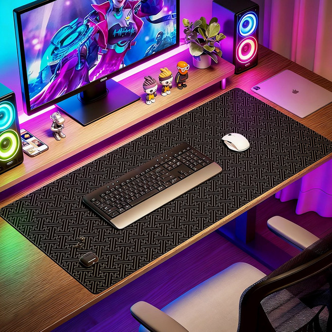 심플 게이밍 장패드 와이드 데스크 마우스패드 대형 사무용 900x400, 1개, 블랙 체크