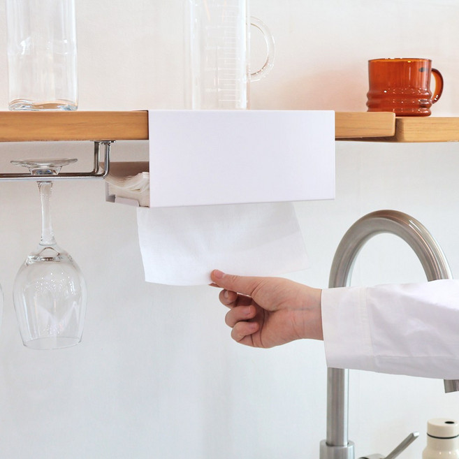 이지유 키친타올 걸이 상부장 거치식 티슈 디스펜서 마그네틱 홀더, 1개, 화이트