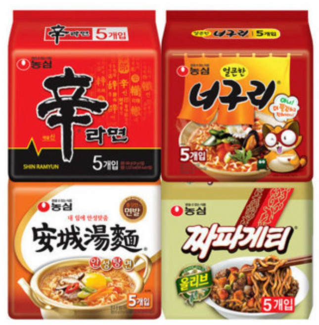 신안너짜 40개 (신라면5입2개 안성탕면5입2개 얼큰한너구리5입2개 짜파게티5입2개), 1세트