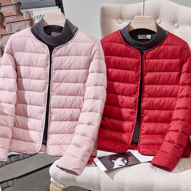 ROYALBELLE 여성 라운드넥 경량 퀼팅 긴팔 패딩 점퍼 슬림핏 보온 내착용 자켓 M0112816