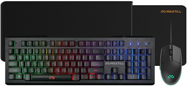 맥스틸 LED 유선 게이밍 키보드 마우스 장패드 세트, 블랙, TRON GMK330, 일반형