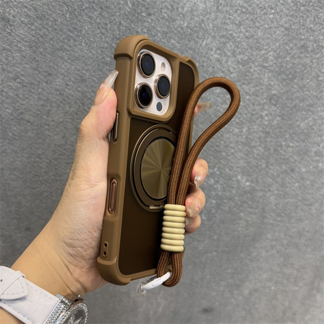 iPhone 16e 15 14 13 12 11 ProMax 一體旋轉磁吸支架 軍規防摔手機殼 掛繩