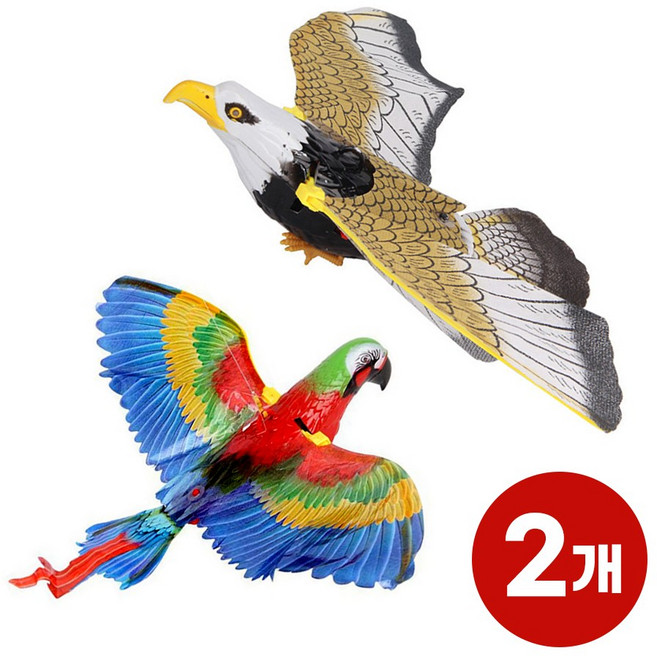기쁜펫 독수리+앵무새 2개 장난감 날아다니는새 어린이 선물, 2세트, 독수리(막대)+앵무새(막대)