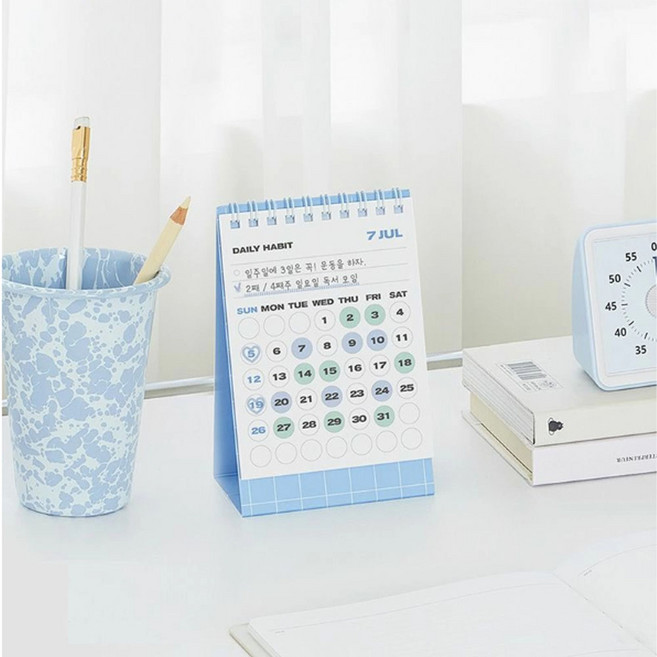2026 미니달력 데일리 해빗 탁상 캘린더 날짜형 데스크 일정관리(블루그리드) 리틀하우스마켓 LHCUCA0010, 단품, 단품