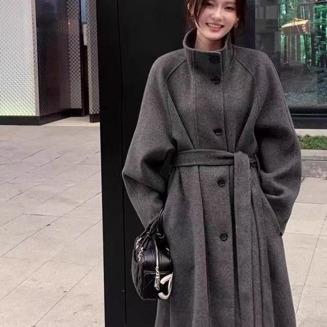 COSYEVNO 여성 모직 코트 겨울 빅사이즈 루즈핏 패션 햅번 스트랩 조거 롱 코트 CXJndy-03