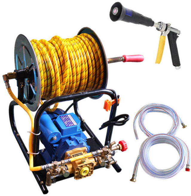 동력분무기 구보텍 220V 전기 모터 분무기 30m 호스릴 탑재형 농약 살포기 살수기 펌프오일 포함