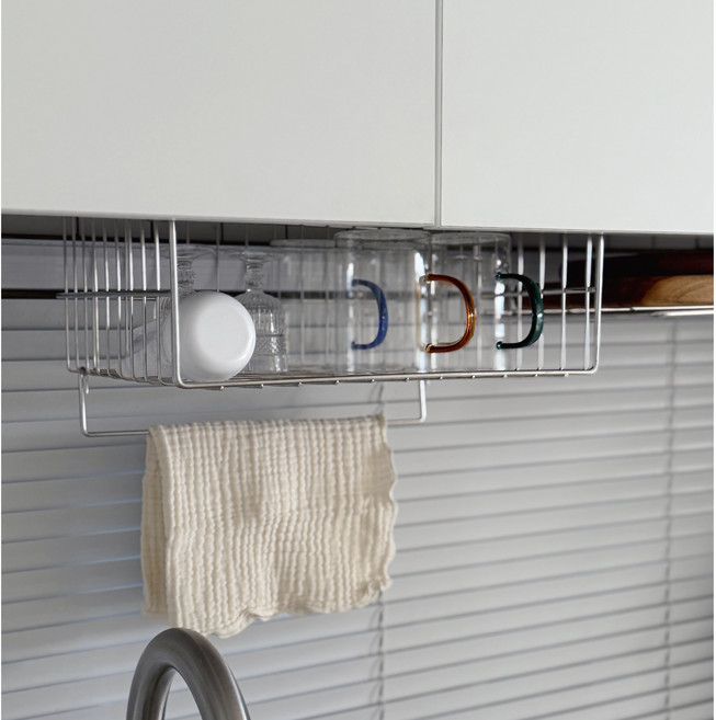 유온리빙 304 스테인리스 다용도 걸이식 언더 바스켓, 1개, 실버