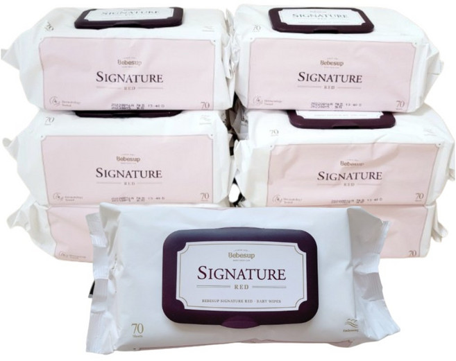 베베숲 시그니처 레드 유아물티슈 캡형 80평량, 70매, 10개