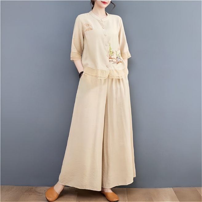 생활한복 세트 캐주얼 면마 자수 여성 개량 한복