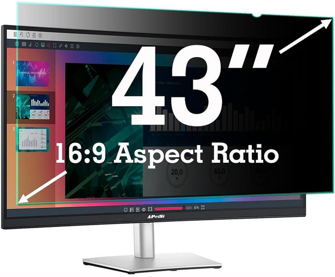 APeiSi 76.2cm(30인치) 프라이버시 스크린 필터 21:9 곡선형 울트라 와이드 게이밍 모니터용 | 쉴드 눈부심 방지 블루 라이트 눈 보호 스파이 컴퓨터 보안 개인, 와이드 스크린 16:9 TV 모니터용 43인치 프라이버