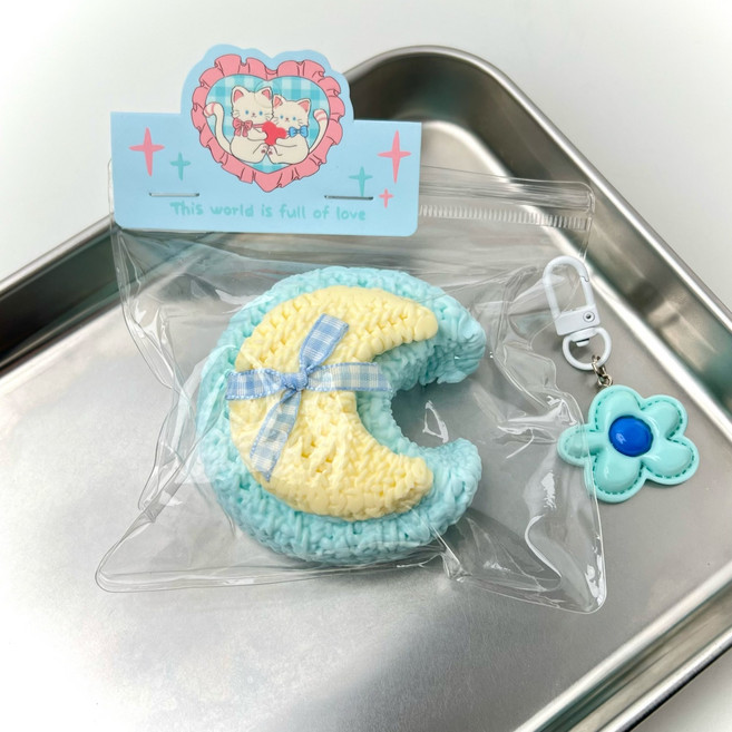 타바스퀴시 달 모양 니트 말랑이 실리콘 스트레스 해소 장난감 soleniel, 1개, 50g, 달 니트