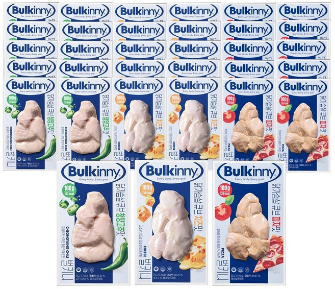 벌키니 큐브 닭가슴살 3종 혼합(피자맛 치즈맛 청양고추맛), 30개, 100g