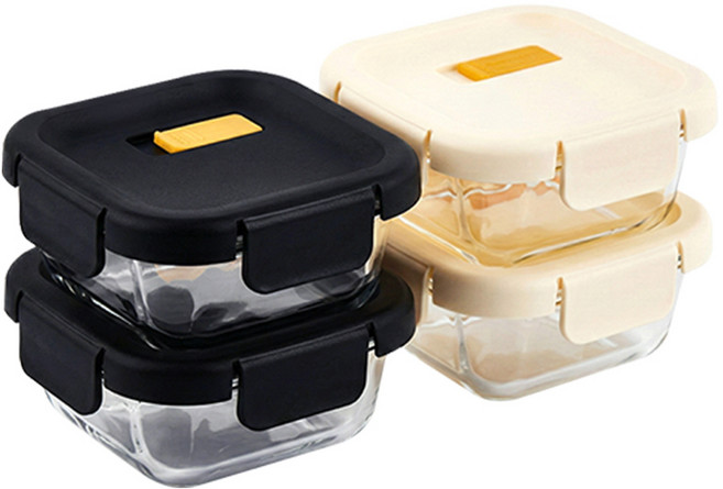 진공압축 내열강화유리 반찬통 (전자렌지사용가능 오븐사용가능 냉장고사용가능 냉동실사용가능), 내열락 강화용기 8P [310ml x 4개], 1세트