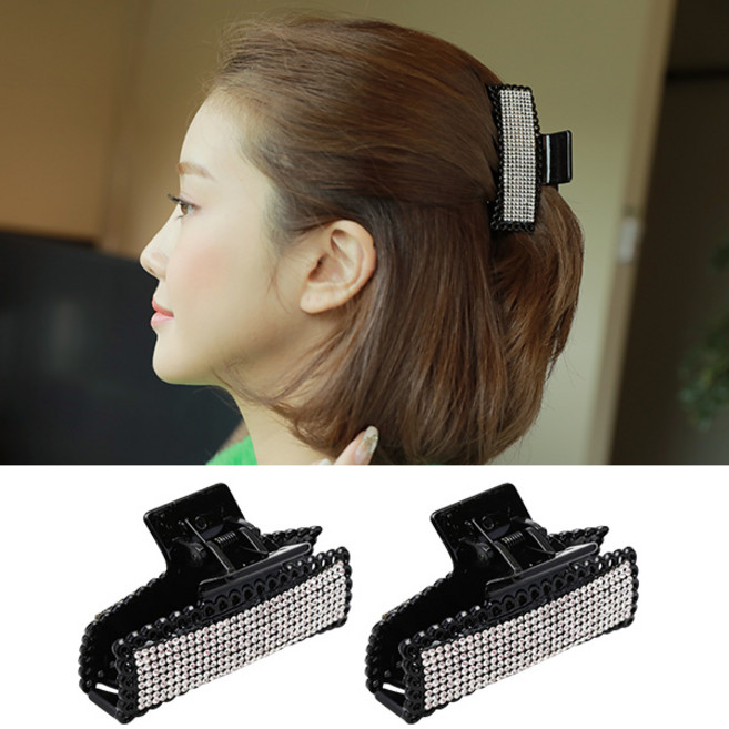 MISS21 큐빅네모 집게핀 헤어핀 머리핀 2개 세트 (hp576-1)