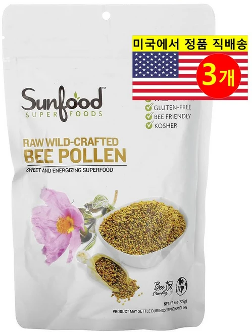 Sunfood 다용도 오가닉 무가공 야생 수확 벌 꽃가루 감미료 227g 1개, 3개 - 쿠팡