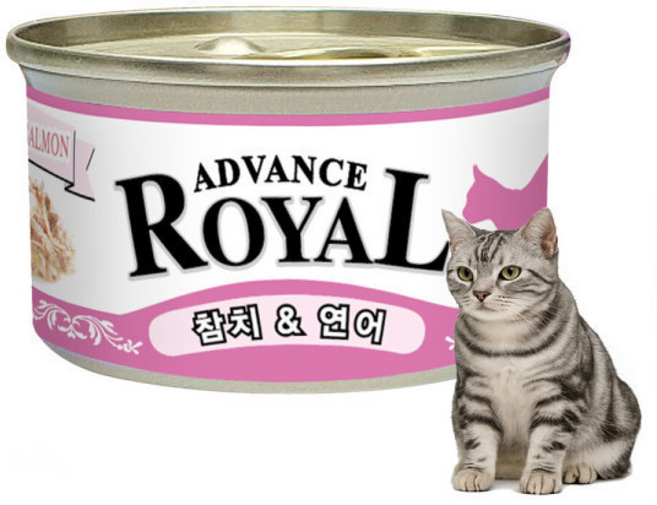 어드밴스 로얄캔 입 참치+연어 고양이캔 통조림 간식, 24개, 85g, 오리지널