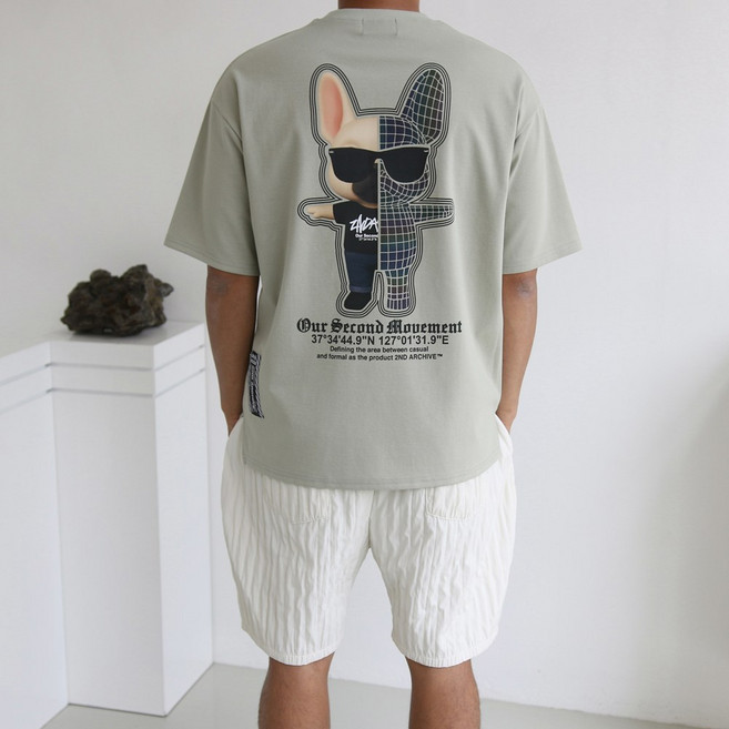 남자오버핏반팔 하프 불독 스카치 분또 티셔츠