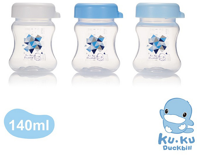 酷咕鴨 幾何視界PP寬口儲乳瓶140ml, 藍色, 1個, 1