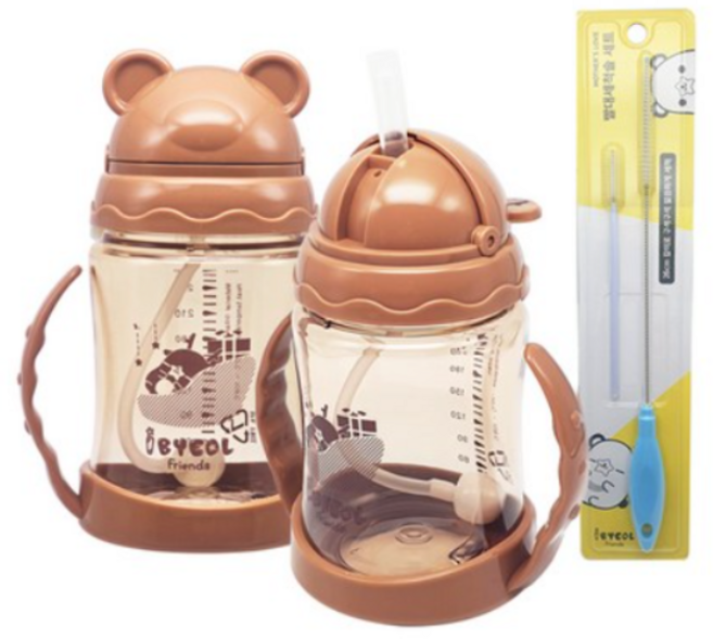 아이별프렌즈 트라이탄 주스컵 280ml x 2p + 빨대세척솔 세트, 브라운, 3세트