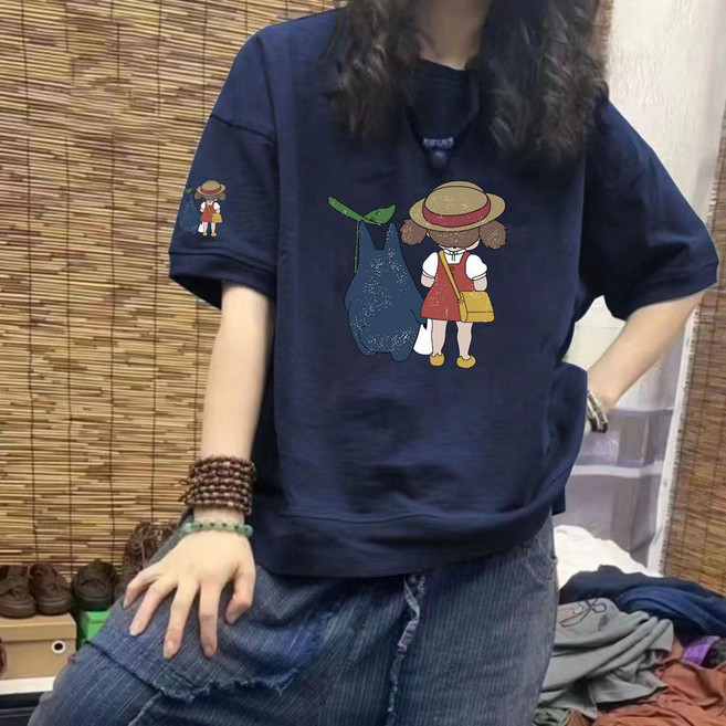 지고다그 여성 빅사이즈 반팔 면티 캐주얼 오버핏 프린트 레이어드용 여름 티셔츠 ZXC41842