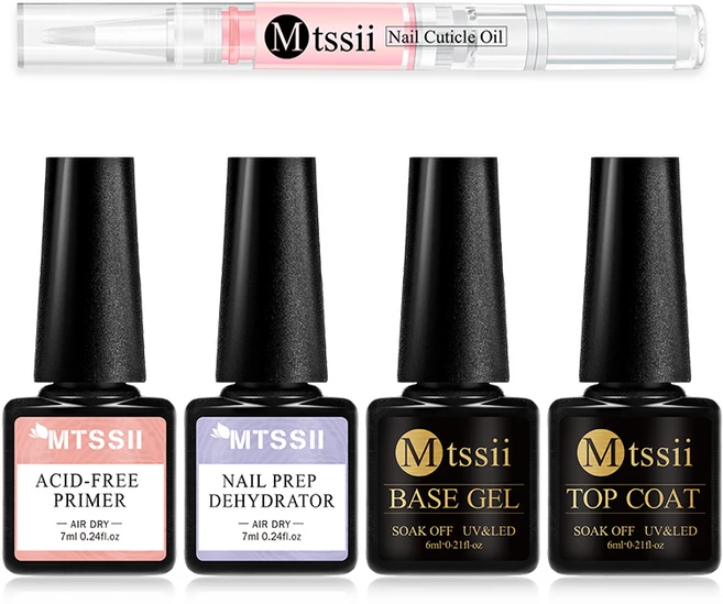 소크 오프 매니큐어 및 네일 아트를 위한 5종 네일 젤 세트 (네일 프라이머 프리프 탈수제 젤 큐티클 오일 베이스 젤 탑 코트 오래 지속되는 공기 건조 네일 폴리시 포함), 4개, 베이스 코팅, 14g - 쿠팡