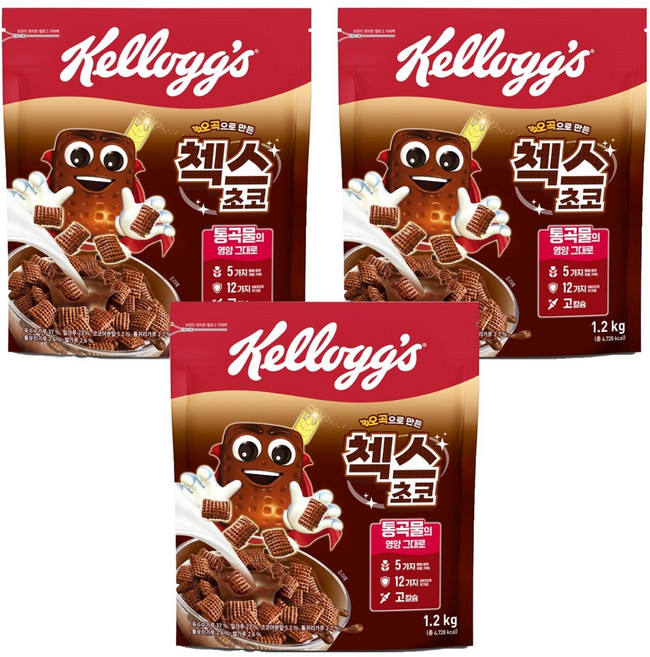 첵스초코 오곡으로 만든 시리얼, 1.2kg, 3개
